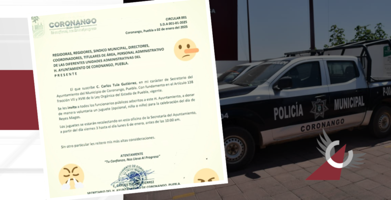 Presidente de Coronango obliga a policías a donar juguetes para colgarse la medallita.